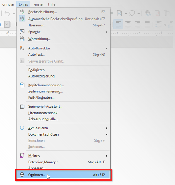 Menüführung LibreOffice