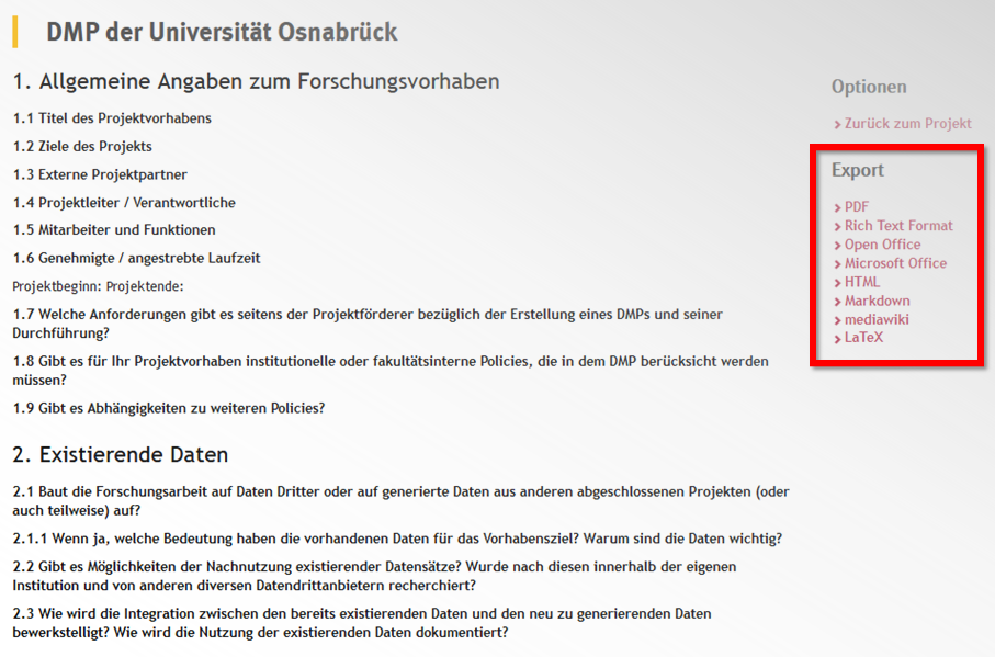 Exportformate für die Ansichten Exportformate für die Ansichten