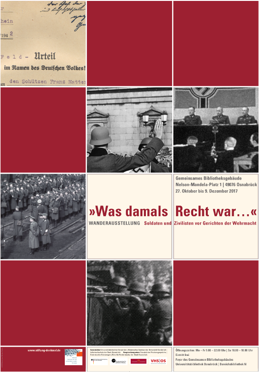 Plakat zur Ausstellung "Was damals Recht war ...", Copyright: Stiftung Denkmal für die ermordeten Juden Europas, Design: Dagmar von Wilcken Plakat zur Ausstellung "Was damals Recht war ...", Copyright: Stiftung Denkmal für die ermordeten Juden Europas, Design: Dagmar von Wilcken